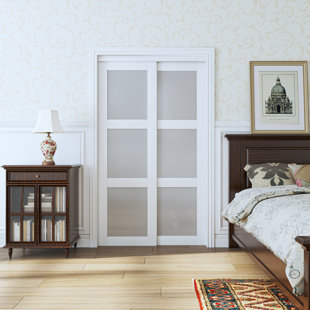 3 Lite Tempered Frosted Glass White Closet Sliding Door With Hardware 